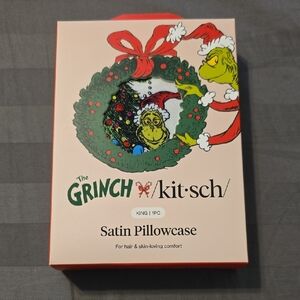 Kitsch Satin King Pillowcase — Pink, Green & Red Grinch Packaging